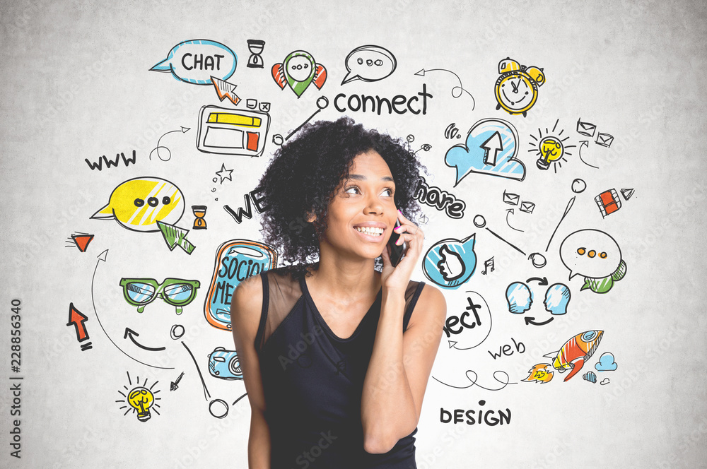 African american girl on phone, social media African american girl on phone, social media