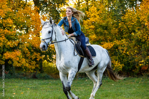 Woman riding a horse in park