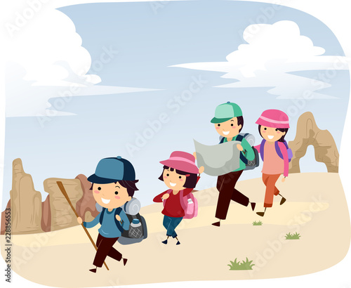Stickman Family Desert Adventure Illustration