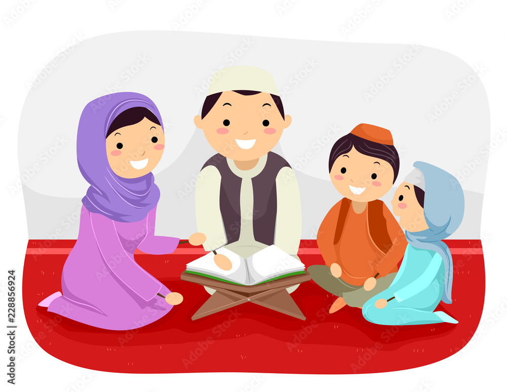 Stickman Family Study Quran Illustration Stickman Family Study Quran Illustration