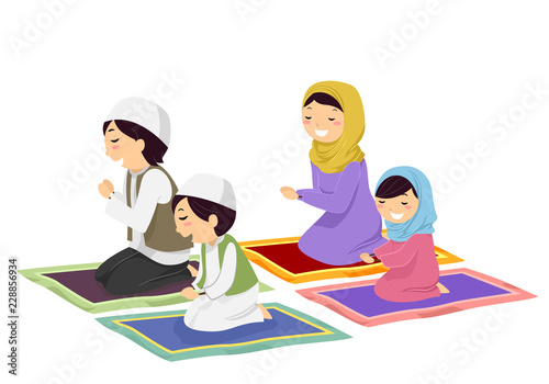 Stickman Family Muslim Pray Illustration