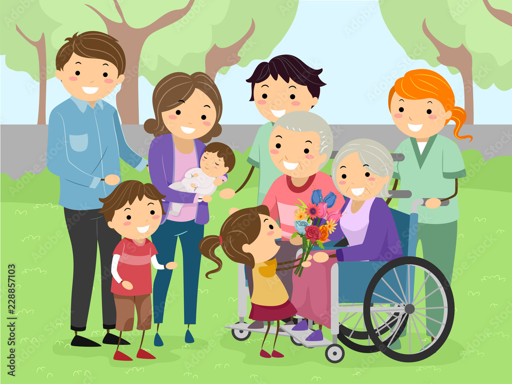 Stickman Family Visit Grandparents Illustration Stickman Family Visit Grandparents Illustration