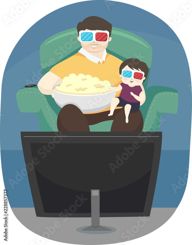 Kid Boy Father Popcorn Movi...