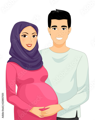 Couple Muslim Pregnant Illustration