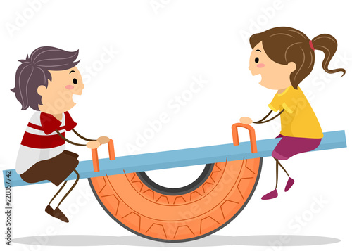 Stickman Kids Tire Seesaw Playground Illustration