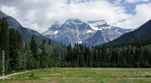 Panoramic view of Mount Robson, the highest mountain in the Canadian Rockie