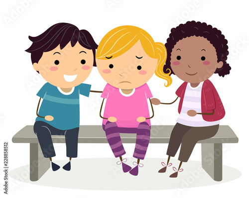 Stickman Kids Sobbing Cheer Up Illustration