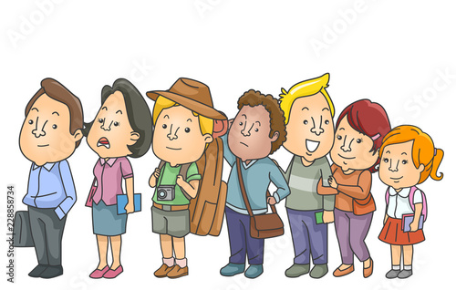 People Waiting Line Illustration
