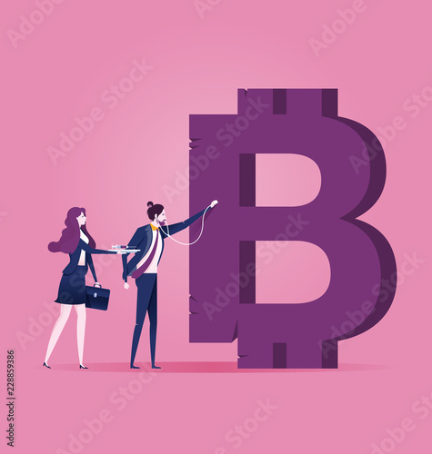 A Businessman examining the bitcoin sign - Business concept vector
