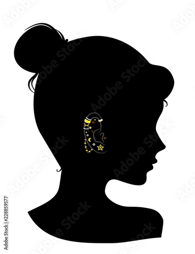 Silhouette Girl Ear Studs Illustration