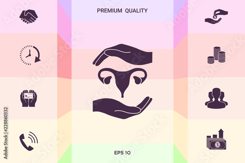 Hands holding Female uterus - protection symbol . Graphic elements for your design