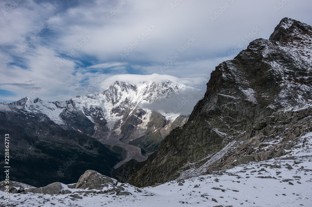 Obraz premium View to Monte Rosa mountain from Monte Moro pass near Macugnaga, Italy