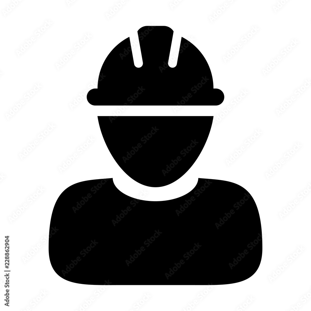 Engineering icon vector male construction service person profile avatar with hardhat helmet in glyph pictogram illustration