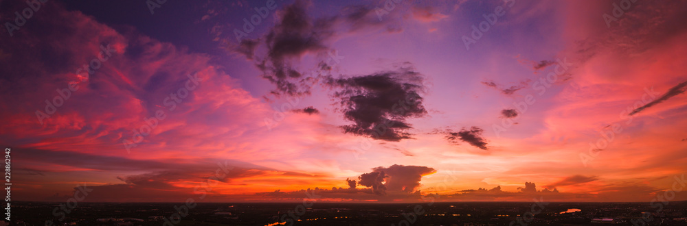 panorama twilight cloudscape over color aerial view