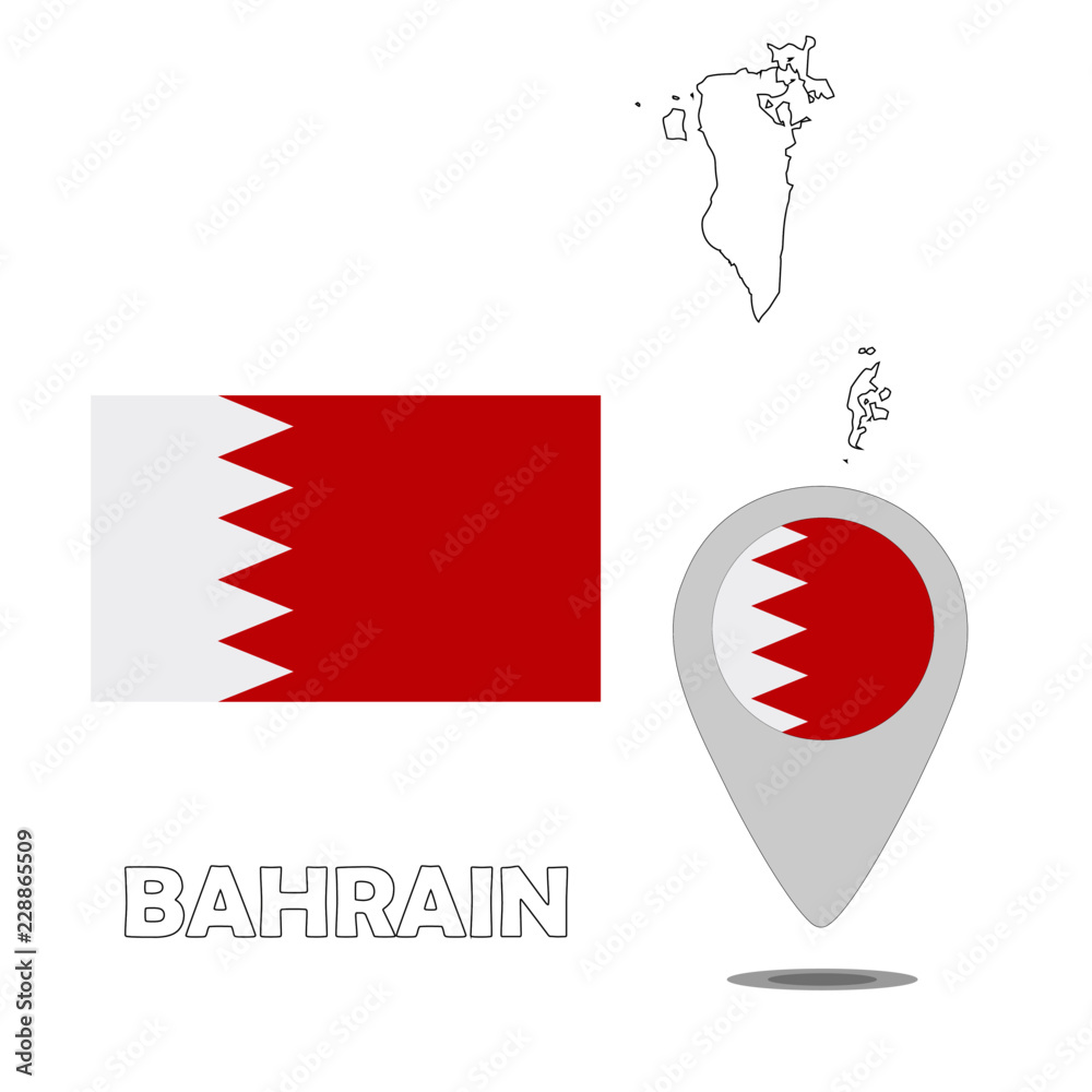 Obraz premium Flag. Pointer. Map of Bahrain