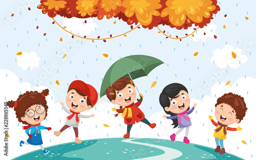 Vector Illustration Of Autumn Children
