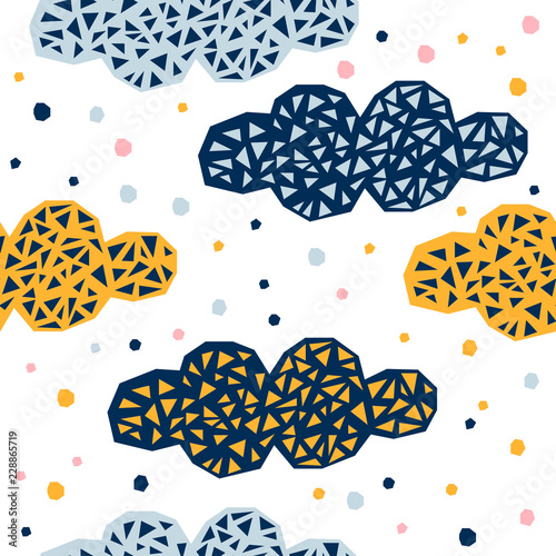 Abstract seamless pattern background. Childish geometric cover for design birthday card, wallpaper, holiday wrapping paper, shop seasonal sale advertising, textile fabric, bag print, t shirt etc.