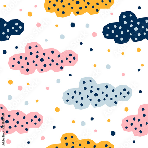 Abstract seamless pattern background. Childish geometric cover for design birthday card, wallpaper, holiday wrapping paper, shop seasonal sale advertising, textile fabric, bag print, t shirt etc.
