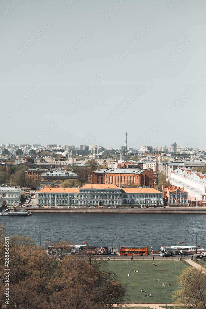View from the roof of St. Isaac's Cathedral. Panorama Of St. Petersburg. Architecture and streets
