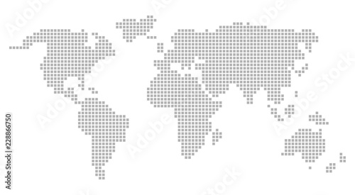 Pixel wolrd map design. Grey pixels vector world map. photo