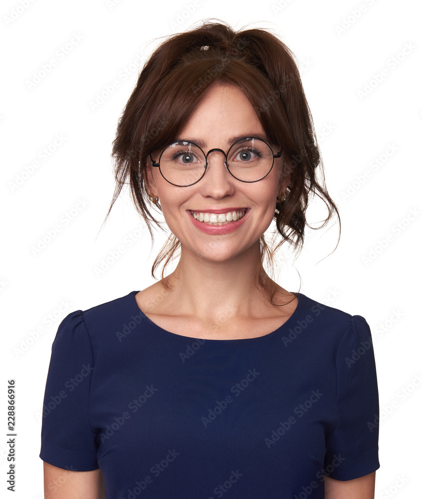 cheerful pretty girl wearing glasses. Isolated