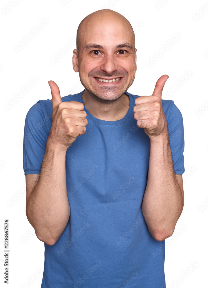 cheerful funny bald man shows his thumbs up Stock Photo | Adobe Stock