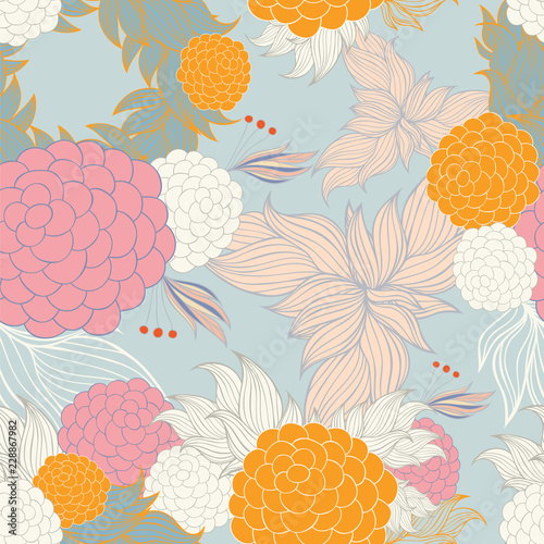 Colorful floral seamless background pattern.Wallpaper, pattern fills, web page background,surface textures, textile design template. Vector illustration