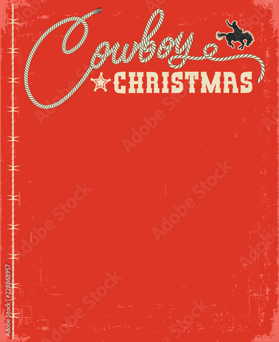 Western red christmas card with rope text.Vector background