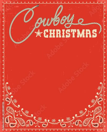 Western red christmas card with decorative text