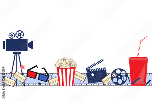 Movie background with cinema attributes. Seamless pattern