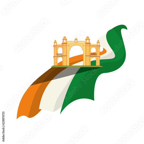 mumbai gateway india monument and flag