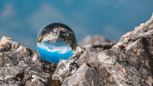 Crystal ball alpine landscape shot at Feuerkogel summit-Ebensee-Salzburg-Austria