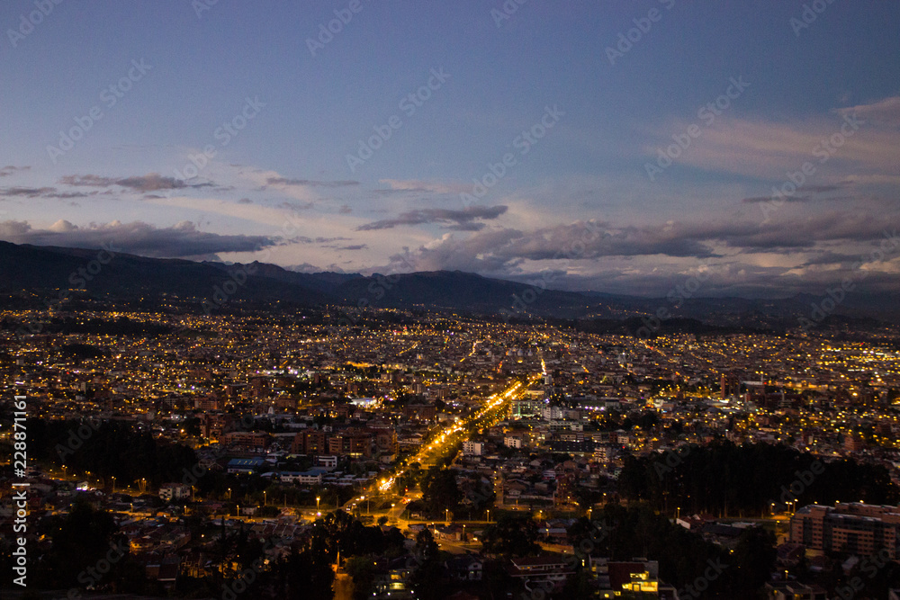 view over cuenca in the blue hour, ecuador