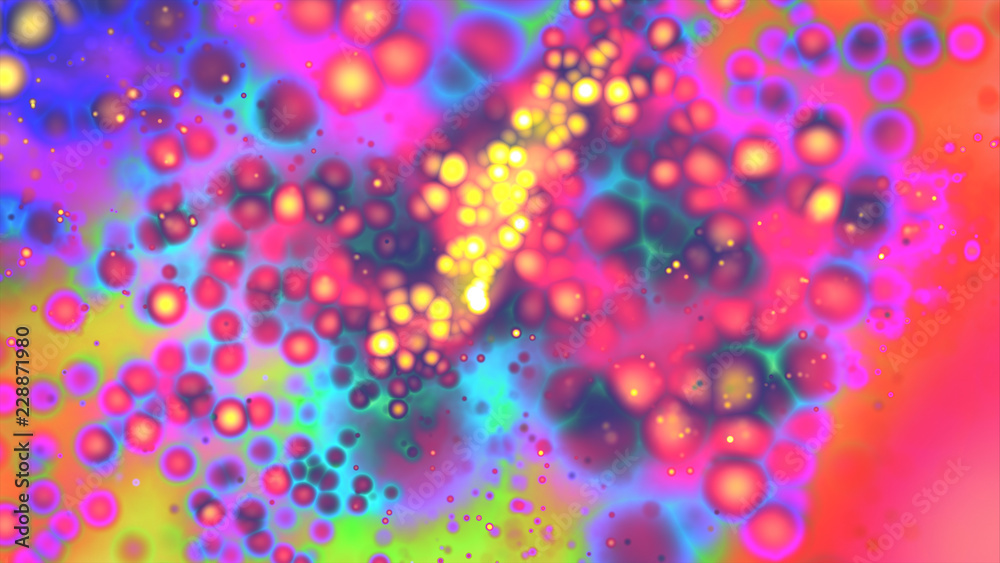 Abstract background of iridescent spheres. Abstract flicker dots and particles. Dynamic perspective geometry space