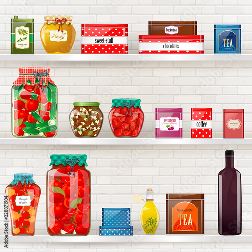 rustic shelves with organic food for your design