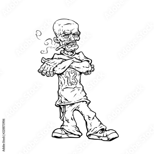 Smoker. Bald man with a cigarette. line art. Vector illustration, eps 10.