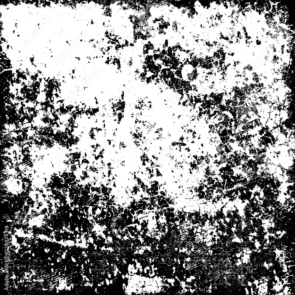 Grunge background abstract black and white. Monochrome texture of dirty surface. Pattern of cracks, chips, scuffs