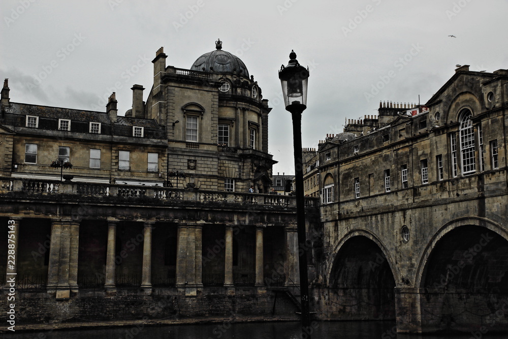 An image of Roman architecture in the city of Bath, Somerset county, England.