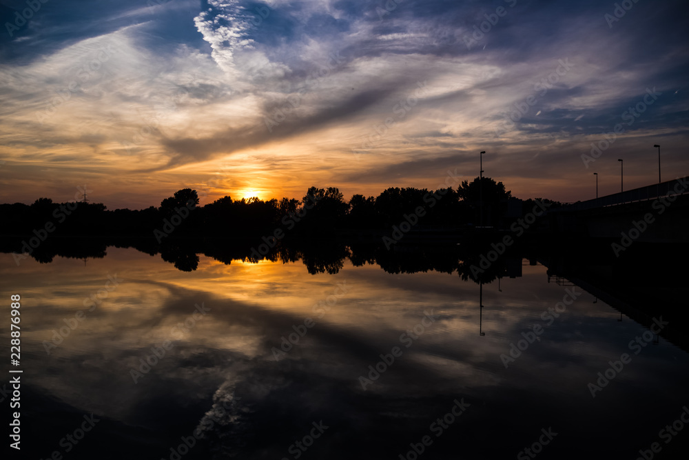 Beautiful sunset with reflections near Plattling - Isar - Bavaria Beautiful sunset with reflections near Plattling - Isar - Bavaria
