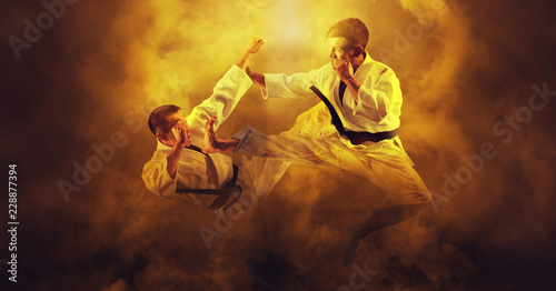 Martial arts masters. Smoke background