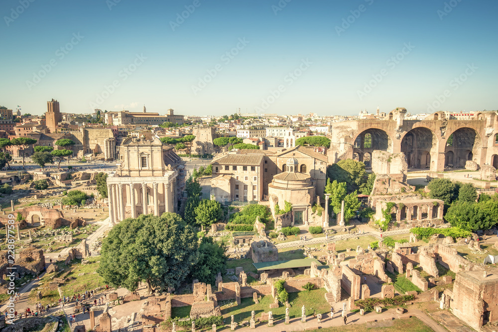 View on the Roman Forum in Rome, Italy. Scenic travel background.