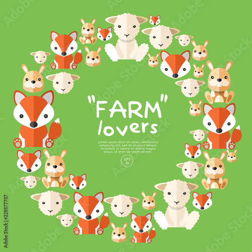 Set of farm animals on green background : Vector Illustration © da_on
