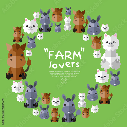 Set of farm animals on green background : Vector Illustration