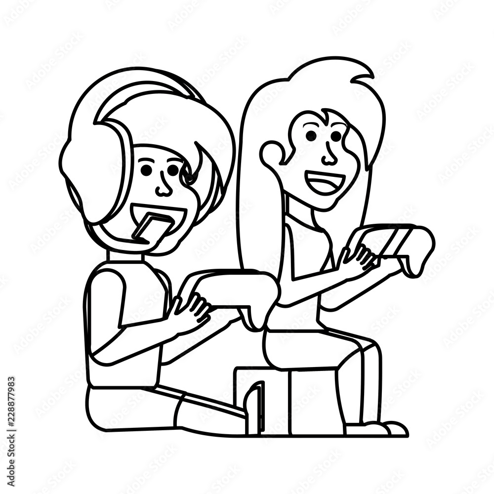 young couple sitting playing video game