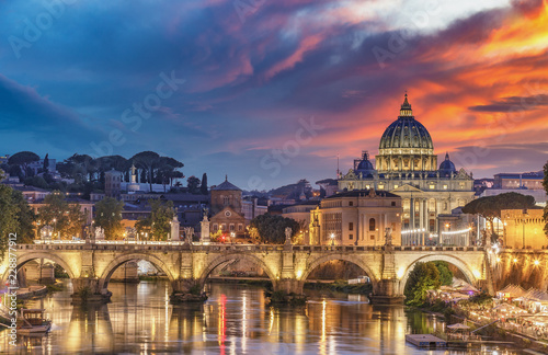 View on the Vatican in Rome, Italy, at sunset with dramatic sky. Scenic travel background. © Funny Studio