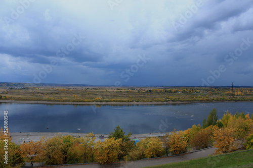 landscape with lake and blue sky