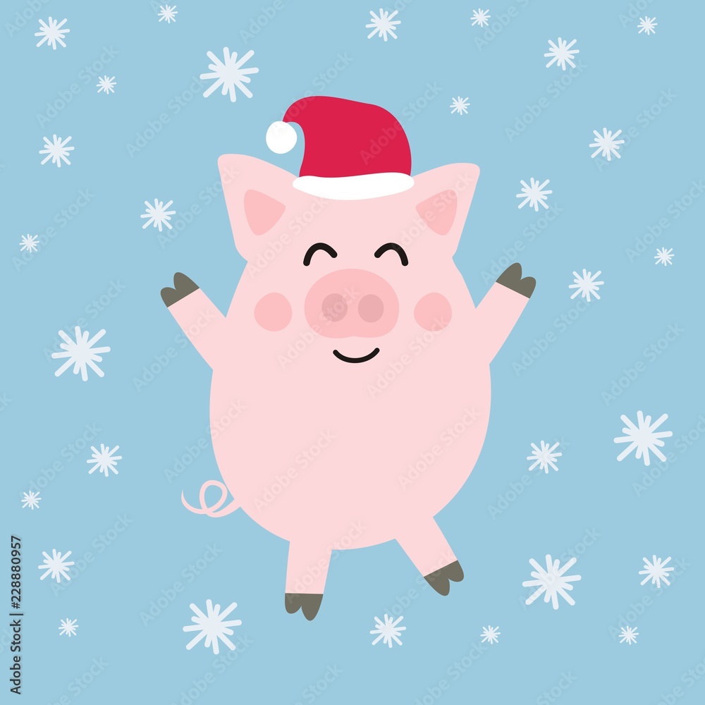 Свинья в зимней новогодней шапке