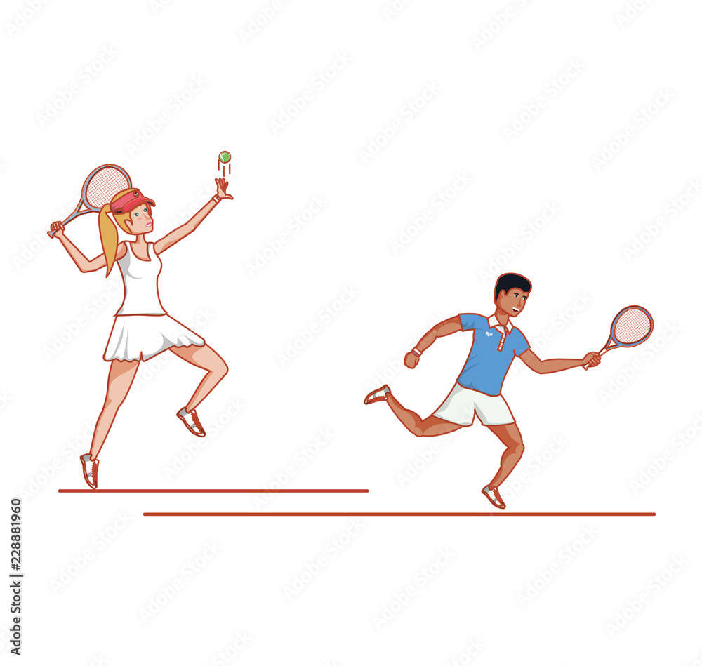 Fototapeta premium couple playing tennis avatar character