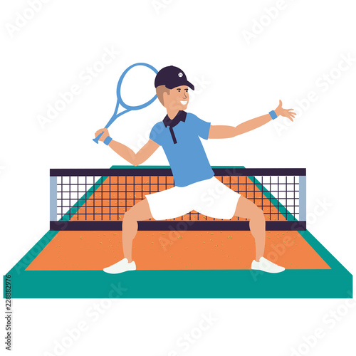 man playing tennis in sport court