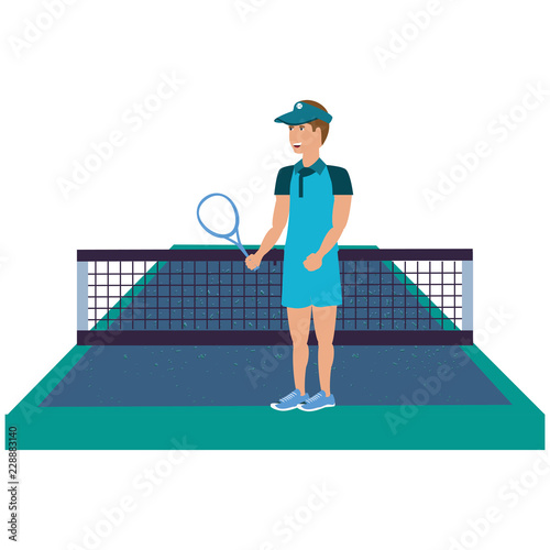 man playing tennis in sport court